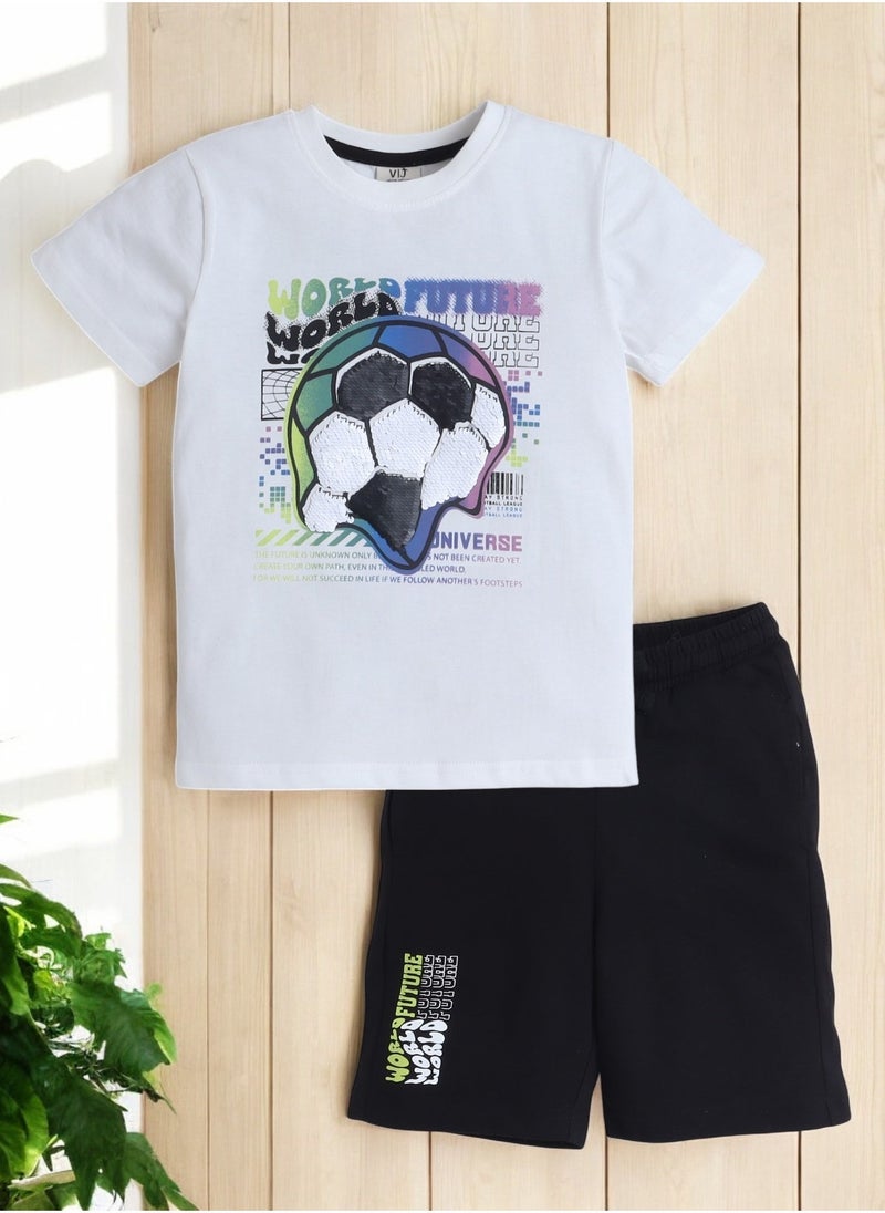 Victor and Jane Boys 2 Pc Set- ' T-Shirt, "Game On" Football with Matching Shorts - Image 2