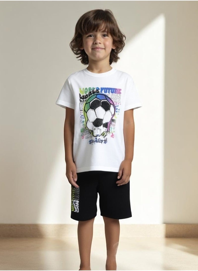 Victor and Jane Boys 2 Pc Set- ' T-Shirt, "Game On" Football with Matching Shorts - Image 1