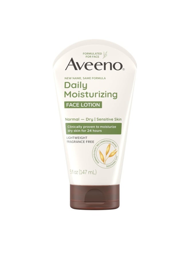 Aveeno Daily Moisturizing Face Lotion with Soothing Prebiotic Oat, Lightweight Non-Greasy Facial Moisturizer for Normal to Dry, Sensitive Skin, 24-Hour Moisture, Fragrance-Free, 5 oz - Image 1