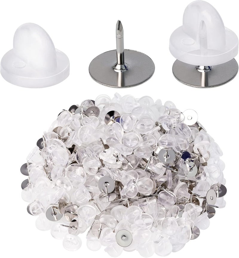 Heliltd 400pcs PVC Rubber Pin Backs Butterfly Clutch Pins Tie Tacks Blank Pins for Uniform Badges Backing Holder Clasp Lapel Pin Enamel Pins(200 Sets, Clear) - Image 1