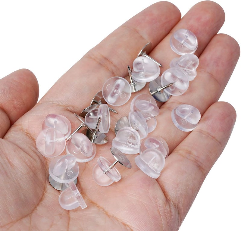 Heliltd 400pcs PVC Rubber Pin Backs Butterfly Clutch Pins Tie Tacks Blank Pins for Uniform Badges Backing Holder Clasp Lapel Pin Enamel Pins(200 Sets, Clear) - Image 3