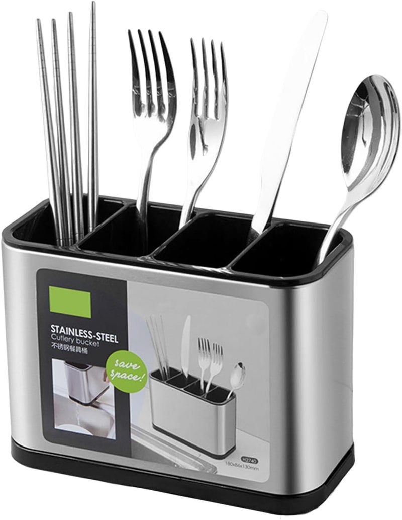 AAMATY Stainless Steel Silverware Caddy Utensil Holder with 4 Compartments RustProof Countertop Organizer for Spoons Forks Knives Spatulas Kitchen Dining Table Cutlery Storage - Image 1