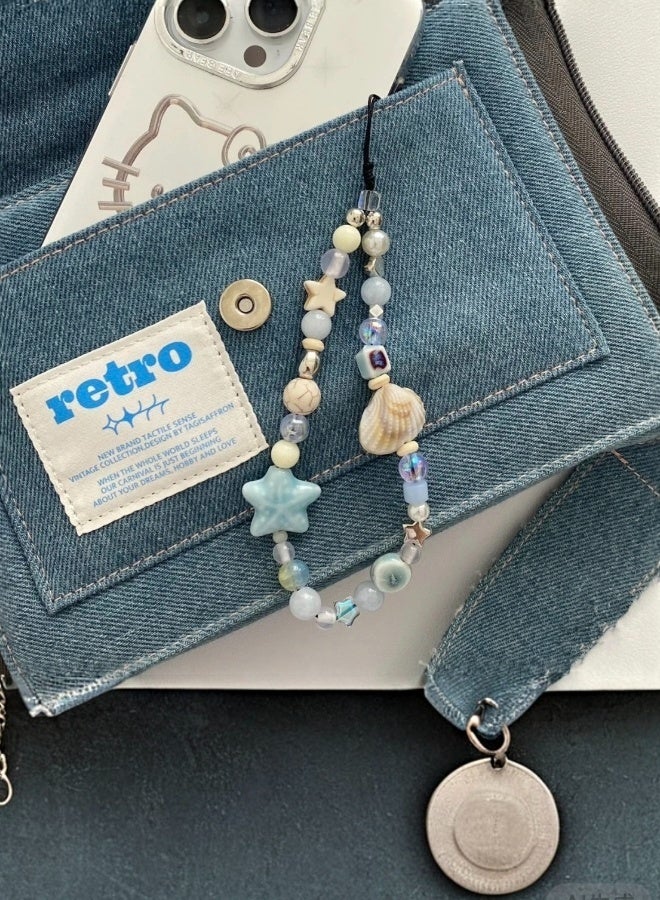 حبل هاتف محمول أزرق لطيف مزين بالخرز لشارات الهوية إكسسوارات مفاتيح حقيبة سحر حزام معصم مزين بالخرز للكاميرا - Image 5