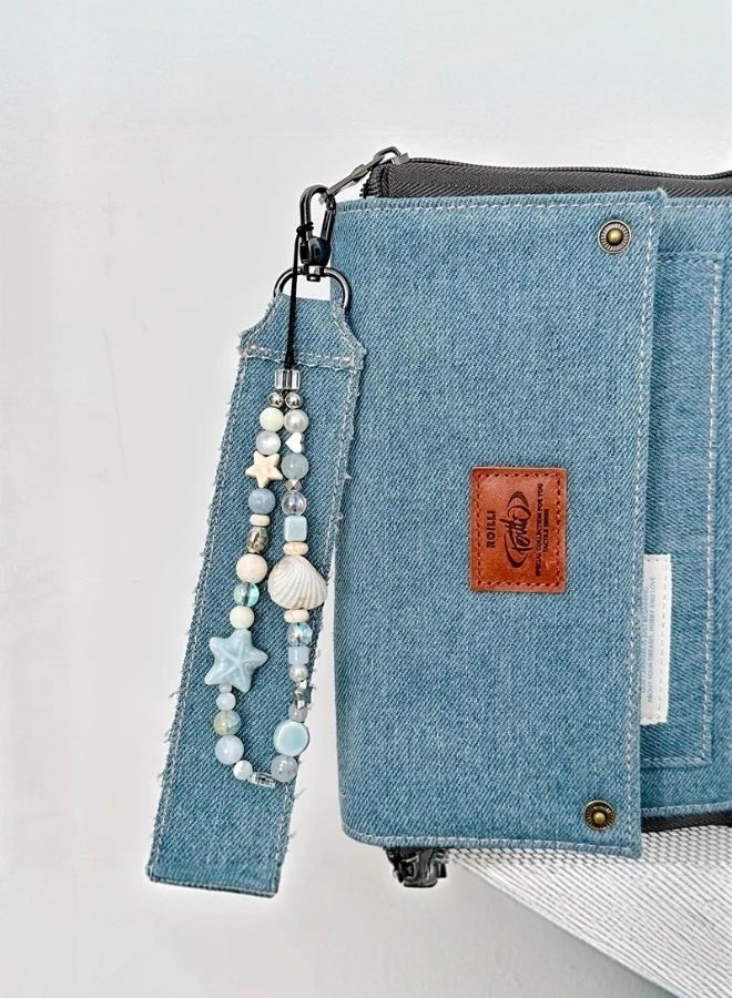 حبل هاتف محمول أزرق لطيف مزين بالخرز لشارات الهوية إكسسوارات مفاتيح حقيبة سحر حزام معصم مزين بالخرز للكاميرا - Image 4