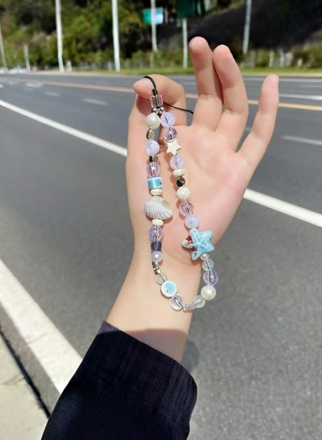 حبل هاتف محمول أزرق لطيف مزين بالخرز لشارات الهوية إكسسوارات مفاتيح حقيبة سحر حزام معصم مزين بالخرز للكاميرا - Image 3