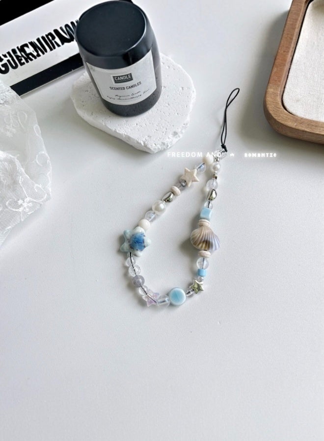 حبل هاتف محمول أزرق لطيف مزين بالخرز لشارات الهوية إكسسوارات مفاتيح حقيبة سحر حزام معصم مزين بالخرز للكاميرا - Image 2