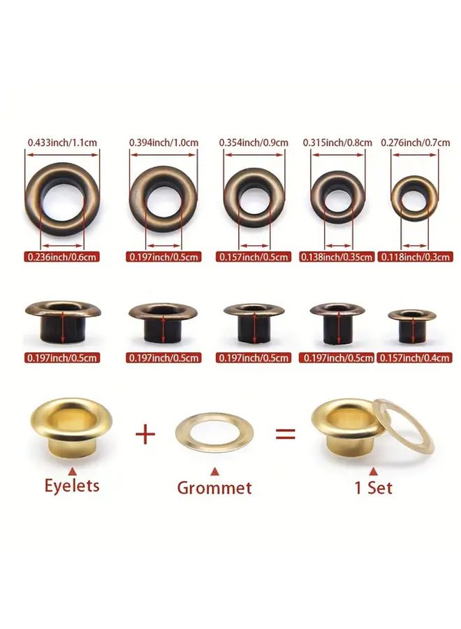 200 Sets 5mm Brass Eyelets With Tool For Shoes Bags Clothing Belt DIY Crafts - Image 4