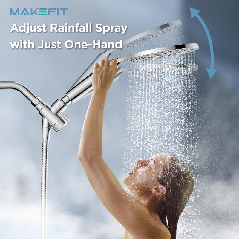 MakeFit Dual Filtered Shower Heads Combo, High Pressure Rain Shower Head with Handheld Spray Built-in Power Wash, Dual Handheld Shower Head for Hard Water, Remove Chlorine for Healthier Skin- Chrome - Image 2