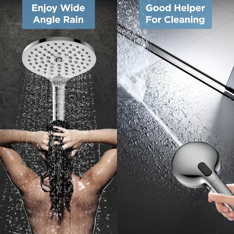 MakeFit Dual Filtered Shower Heads Combo, High Pressure Rain Shower Head with Handheld Spray Built-in Power Wash, Dual Handheld Shower Head for Hard Water, Remove Chlorine for Healthier Skin- Chrome - Image 5