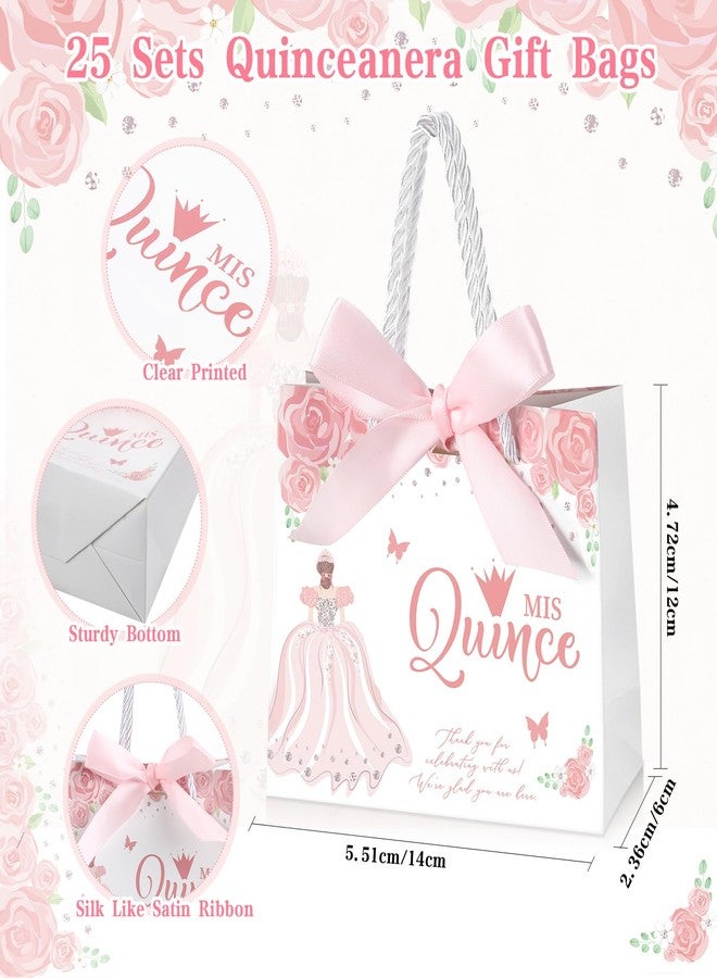 Skyygemm 25 Sets Quinceanera Party Favors for Guests Quinceanera Gift Bag with Handles Small Candy Bag with Bow Ribbon Mis Quince Decoration Sweet 15 Birthday Party Favor (Pink) - Image 2