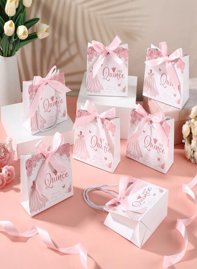 Skyygemm 25 Sets Quinceanera Party Favors for Guests Quinceanera Gift Bag with Handles Small Candy Bag with Bow Ribbon Mis Quince Decoration Sweet 15 Birthday Party Favor (Pink) - Image 4