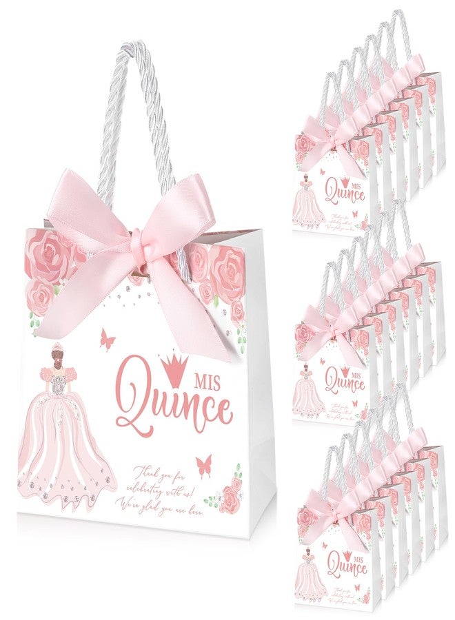 Skyygemm 25 Sets Quinceanera Party Favors for Guests Quinceanera Gift Bag with Handles Small Candy Bag with Bow Ribbon Mis Quince Decoration Sweet 15 Birthday Party Favor (Pink) - Image 1