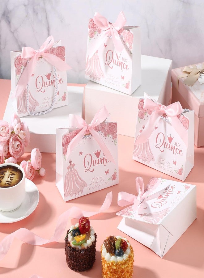 Skyygemm 25 Sets Quinceanera Party Favors for Guests Quinceanera Gift Bag with Handles Small Candy Bag with Bow Ribbon Mis Quince Decoration Sweet 15 Birthday Party Favor (Pink) - Image 3