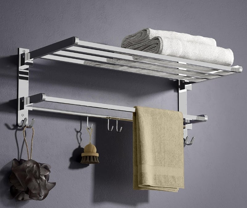 Stainless Steel Folding 24 Inches Towel Rack for Bathroom Durable Stylish SpaceSaving Towel Holder Stand Perfect Bathroom Accessories Set for Home 24 Inch Chrome Foldable Pack of 1 
