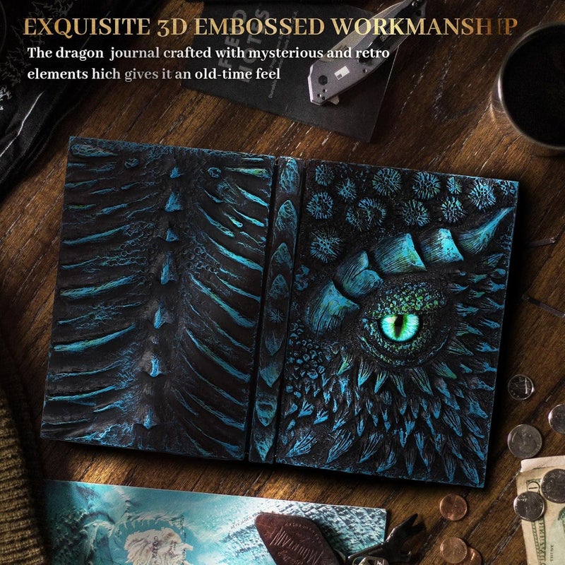 molshine A5 (7.3" x 5.1") 3D Dragon Embossed Journal,Resin Engraving Notebook,Retro Diary,100 Sheets Blank Paper,Hardcover Travel Notepad for Writing,Sketchbook,Collection,Gift,Decoration (Blue) - Image 5