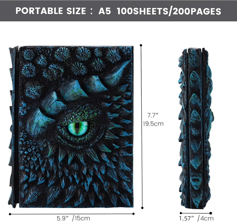 molshine A5 (7.3" x 5.1") 3D Dragon Embossed Journal,Resin Engraving Notebook,Retro Diary,100 Sheets Blank Paper,Hardcover Travel Notepad for Writing,Sketchbook,Collection,Gift,Decoration (Blue) - Image 2