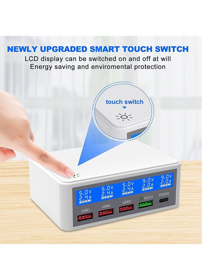 SYOSI Multiple USB Charger 65W 5-Port USB Charging Stations with LCD Display 20W PD+18W QC3.0 Fast Charger Multi-Port USB Hub Charger for Smart Phones Tablet Bluetooth Earbuds and More - Image 5