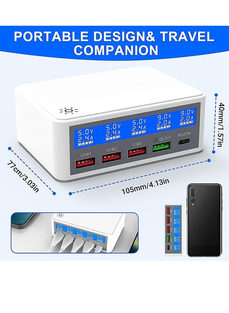 SYOSI Multiple USB Charger 65W 5-Port USB Charging Stations with LCD Display 20W PD+18W QC3.0 Fast Charger Multi-Port USB Hub Charger for Smart Phones Tablet Bluetooth Earbuds and More - Image 4