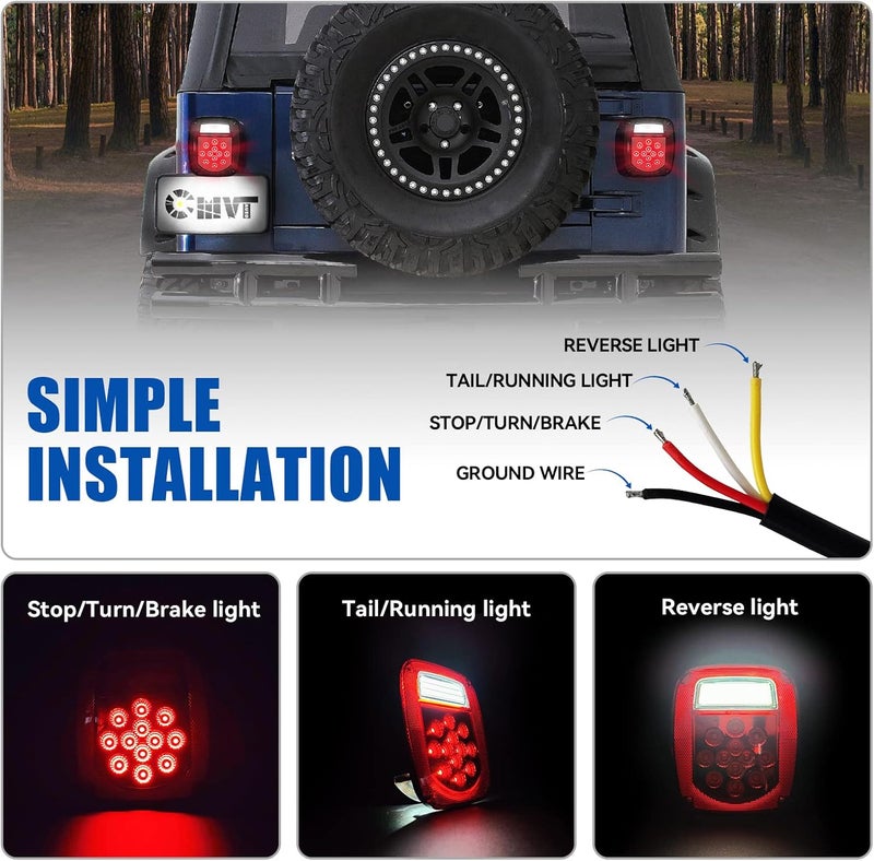 CMVT Auto Universal LED BAR Rear Tail Lights for Jeep Wrangler YJ TJ CJ - Image 4