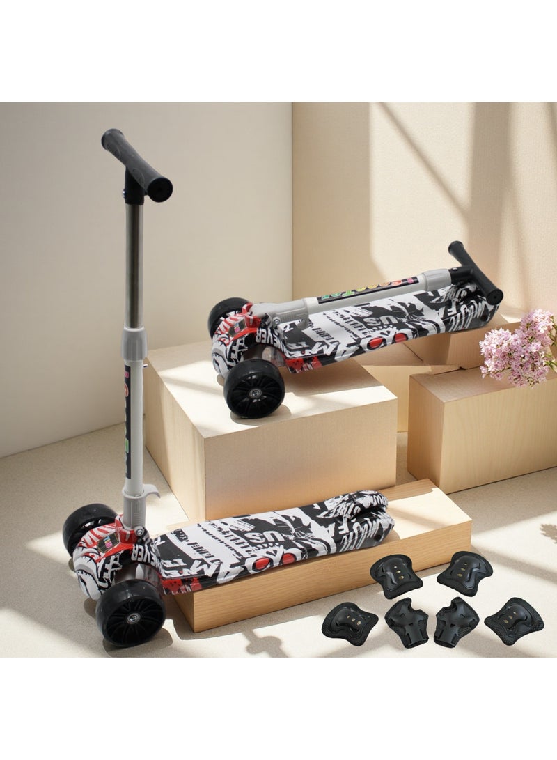 EASY FUTURE LED PU Wheels & Rear Brake Kick Scooter for Kids with Foldable & Height Adjustable Handle, Scooter for 3 to 8 Years Including Protective Gear - Image 1