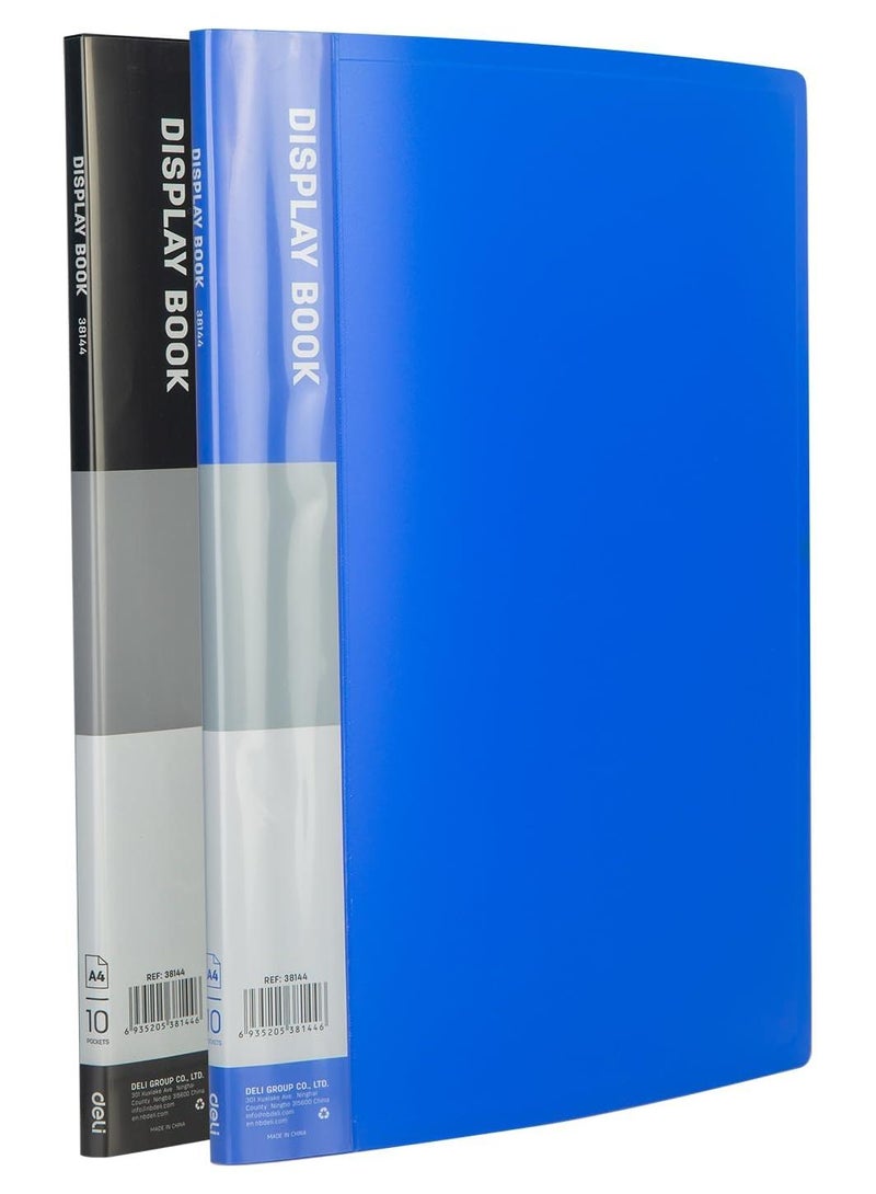 Deli E38144 Display Book - Document Organizer for Office & School, Waterproof & Lightweight Portfolio for Reports, Certificates & Presentations, Blue & Black - Image 1