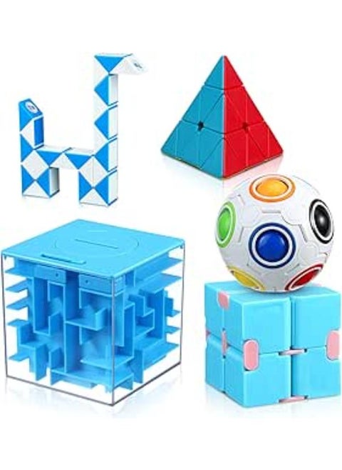 6 Brain Teaser Puzzle Toys Set Fidget Cubes, Rainbow Puzzle Ball, Money Maze Puzzle Box, Fidget Snake Cube, 24 Blocks Wacky Tracks, Infinity Cube, Pyramid Cube for Stress Relief, Party Favors Gift