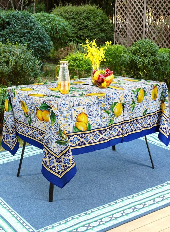 bnhjsdw Blue Outdoor Tablecloth with Umbrella Hole for Rectangle Table, Waterproof Lemon Patio Table Cloth with Zipper - 60 x 84 inches - Image 3