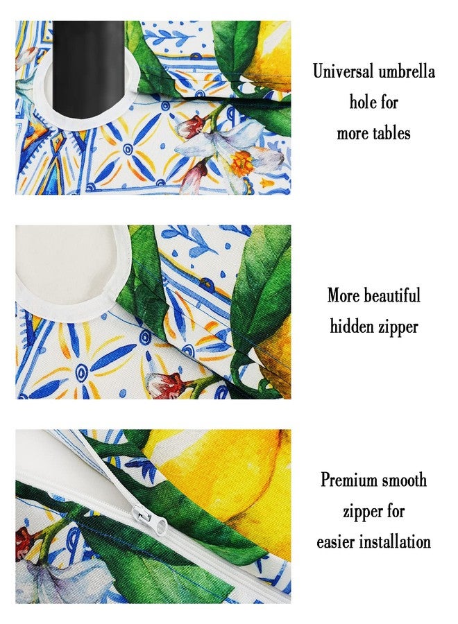 bnhjsdw Blue Outdoor Tablecloth with Umbrella Hole for Rectangle Table, Waterproof Lemon Patio Table Cloth with Zipper - 60 x 84 inches - Image 4