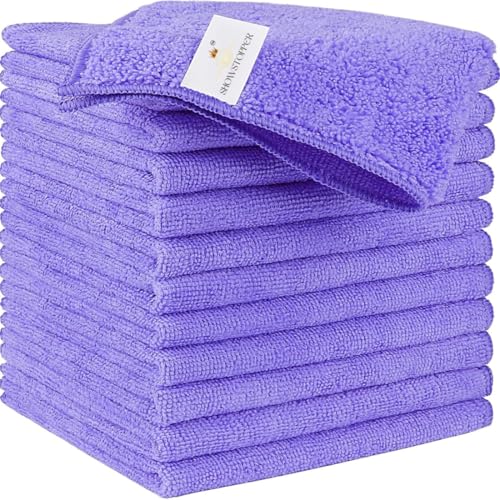 Showstopper Microfiber Cleaning Cloths for Kitchen & Home – Purple, Pack of 10, 40x40cm, 250 GSM, Ultra Soft, Streak-Free, Lint-Free, Washable Kitchen Towel, Dusting Cloth and Car Cleaning Cloths - Image 1