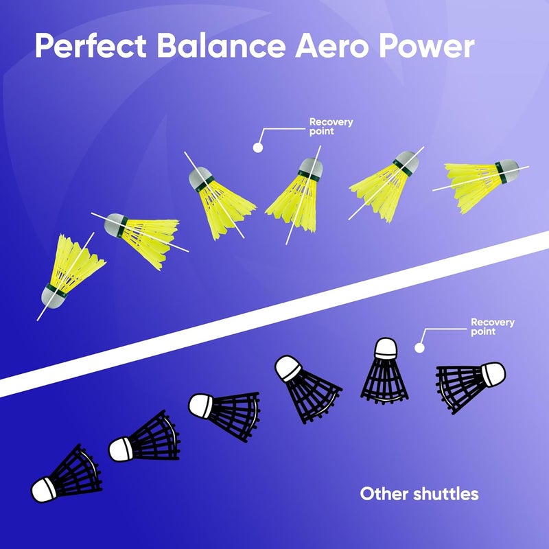 SOLPRO كرة الريشة نايلون أيرو باور | عبوة من 6 | كرة بطيئة متينة للتدريب والممارسة والألعاب الترفيهية، طيران مستقر وأداء طويل الأمد - Image 5