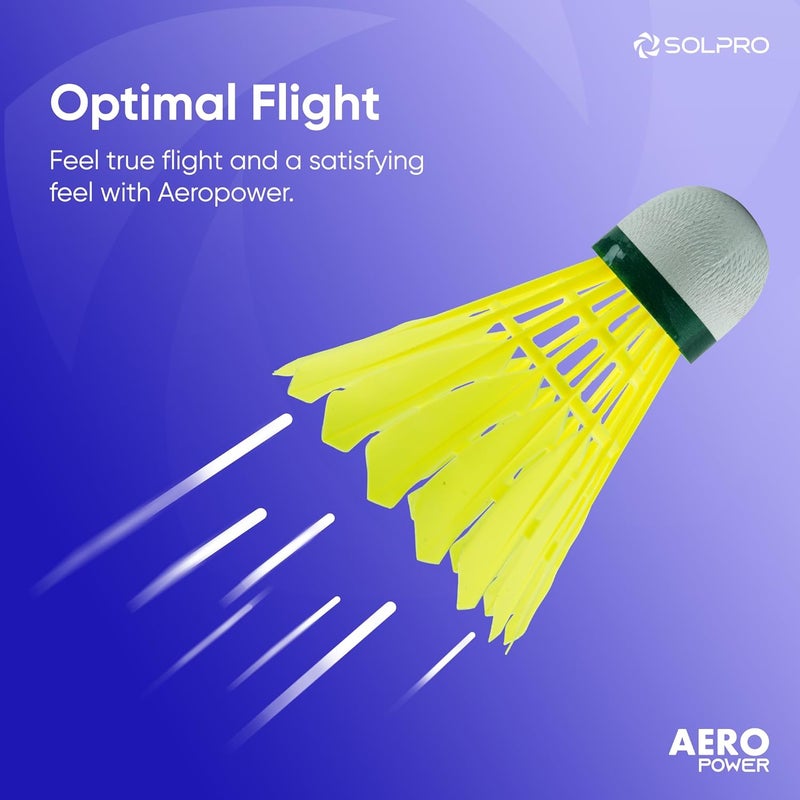SOLPRO كرة الريشة نايلون أيرو باور | عبوة من 6 | كرة بطيئة متينة للتدريب والممارسة والألعاب الترفيهية، طيران مستقر وأداء طويل الأمد - Image 3