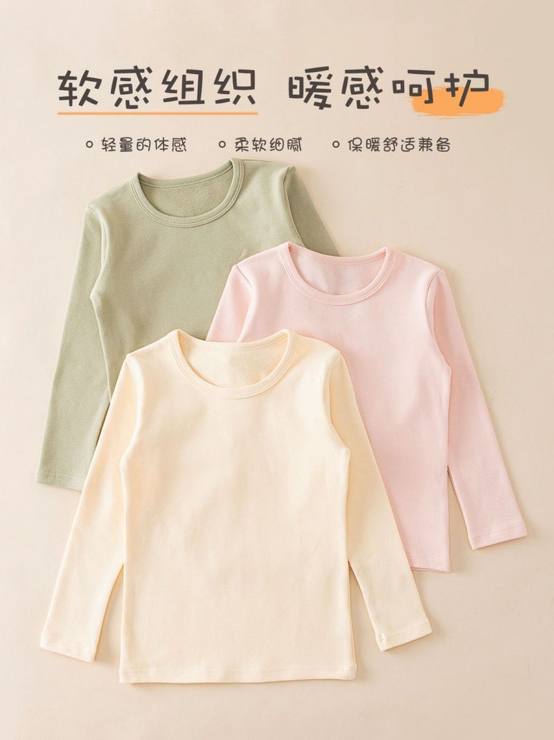 Children'S Cotton Base Shirt Sanding Boys' White T-Shirt Girls' Big Children'S Slim-Fit Long-Sleeved Inner One-Piece Autumn Clothes - Image 4