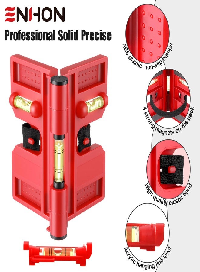 Enhon Adjustable Magnetic Post Level with 6 Hanging String Line Levels, Folding Post and Pipe Leveler for Metal and Non Metal Posts, Includes Elastic Strap for Hands Free Work, Red - Image 3