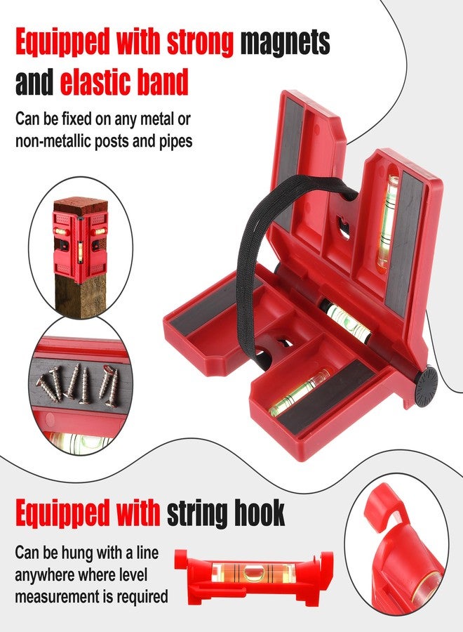 Enhon Adjustable Magnetic Post Level with 6 Hanging String Line Levels, Folding Post and Pipe Leveler for Metal and Non Metal Posts, Includes Elastic Strap for Hands Free Work, Red - Image 5