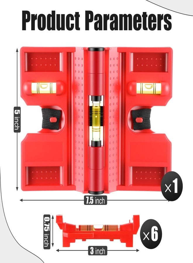 Enhon Adjustable Magnetic Post Level with 6 Hanging String Line Levels, Folding Post and Pipe Leveler for Metal and Non Metal Posts, Includes Elastic Strap for Hands Free Work, Red - Image 2