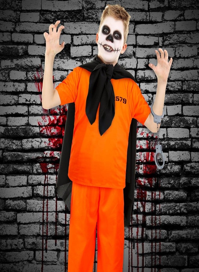 Poen Kids Prisoner Costume Halloween Set Orange Prisoner Jumpsuit with Handcuffs and ID Card for Boys Girls Children Cosplay(Large) - Image 4