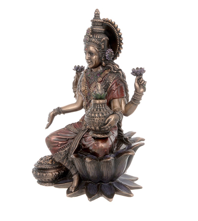 Aone India Idol Bonded Bronze Poly Resin Idol Laxmi Ganesh Murti 7 Inches - Image 3
