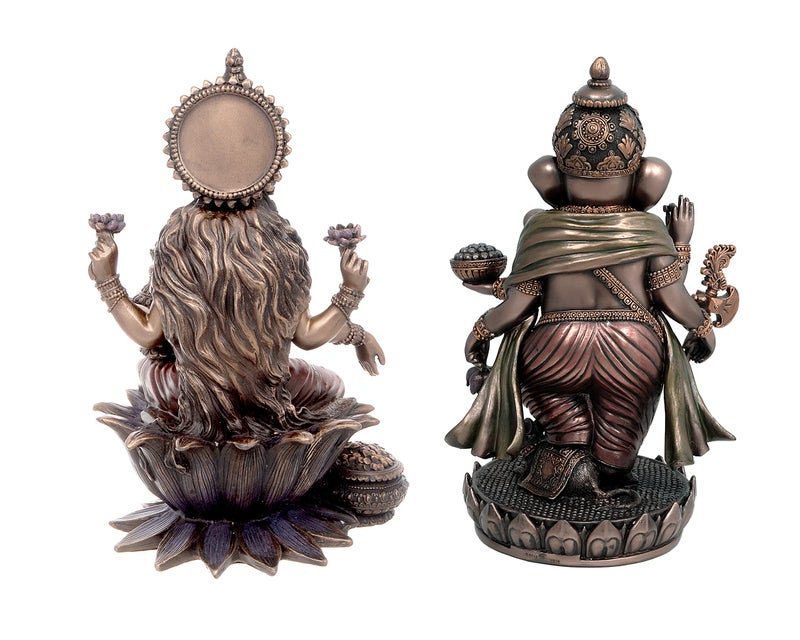 Aone India Idol Bonded Bronze Poly Resin Idol Laxmi Ganesh Murti 7 Inches - Image 2