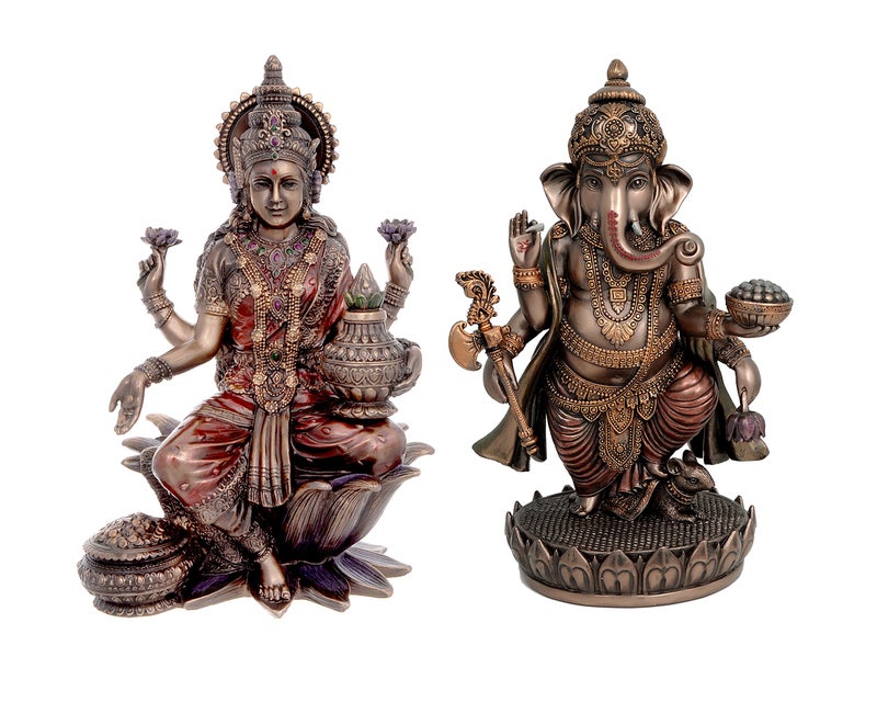 Aone India Idol Bonded Bronze Poly Resin Idol Laxmi Ganesh Murti 7 Inches - Image 1
