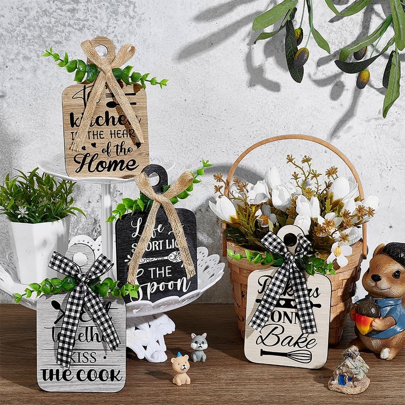 PH PandaHall 4pcs Kitchen Wooden Hanging Signs, 3.5x5.9 inch Wood Sign Kitchen Wall Decor Hanging Plaques Farmhouse Eat Sign for Home Dining Living Room Bar Cafe Art Decor - Image 4
