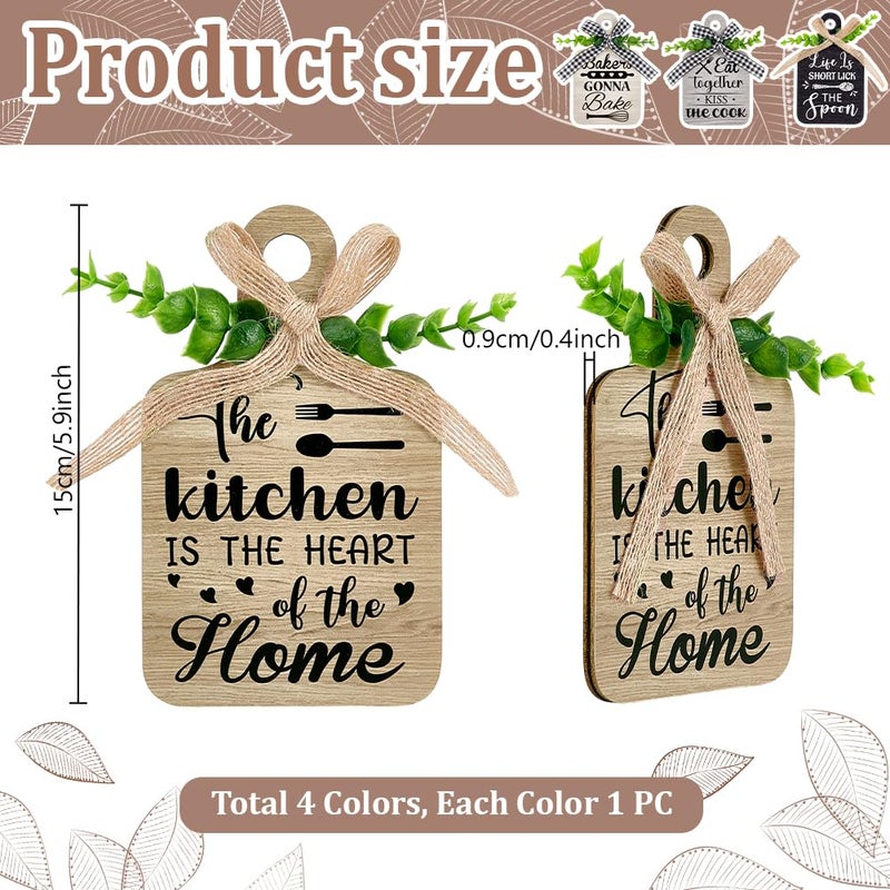 PH PandaHall 4pcs Kitchen Wooden Hanging Signs, 3.5x5.9 inch Wood Sign Kitchen Wall Decor Hanging Plaques Farmhouse Eat Sign for Home Dining Living Room Bar Cafe Art Decor - Image 2