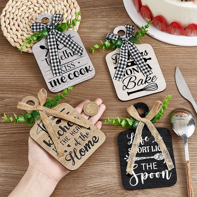PH PandaHall 4pcs Kitchen Wooden Hanging Signs, 3.5x5.9 inch Wood Sign Kitchen Wall Decor Hanging Plaques Farmhouse Eat Sign for Home Dining Living Room Bar Cafe Art Decor - Image 3