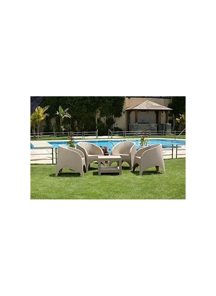 Generic Plastic Horseshoe Table and Chairs Set – 4-Piece Modern Beige Outdoor Furniture – Lightweight & Durable  - Image 1