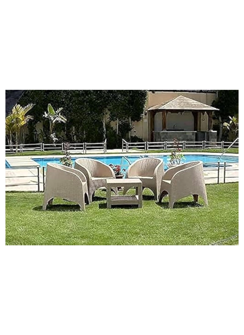 Generic Plastic Horseshoe Table and Chairs Set – 4-Piece Modern Beige Outdoor Furniture – Lightweight & Durable  - Image 2