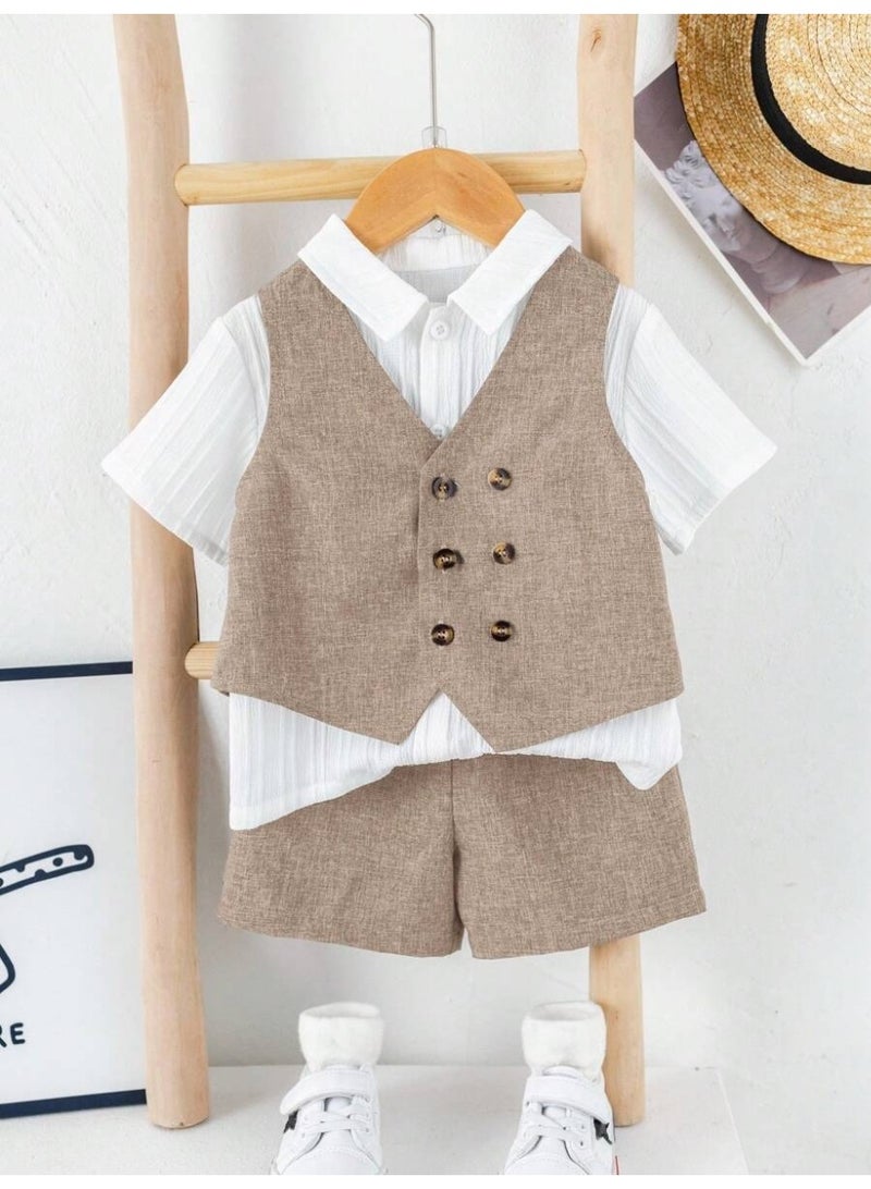 Baby Boy Formal Outfit Set – Elegant vest Shorts Suit , Stylish Gentleman Clothing Set for Toddlers, Perfect for Weddings, Parties & Special Occasions size 12 - 18 Month - Image 3