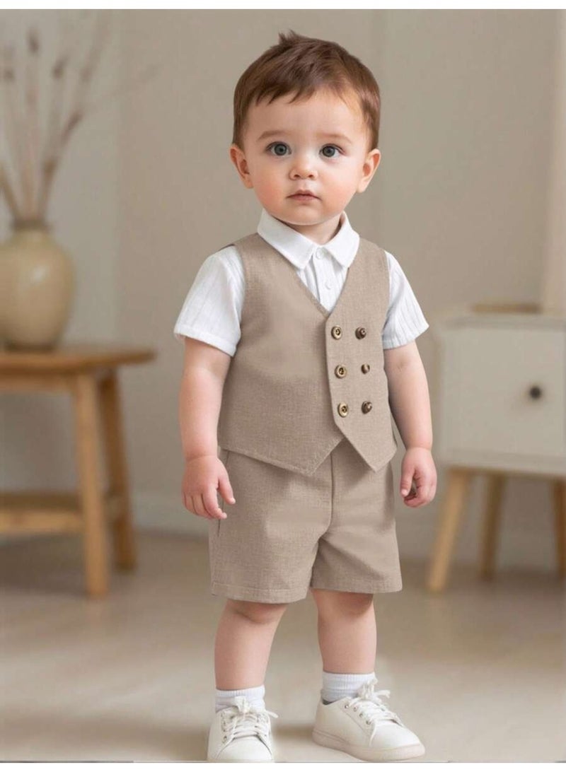 Baby Boy Formal Outfit Set – Elegant vest Shorts Suit , Stylish Gentleman Clothing Set for Toddlers, Perfect for Weddings, Parties & Special Occasions size 12 - 18 Month - Image 1