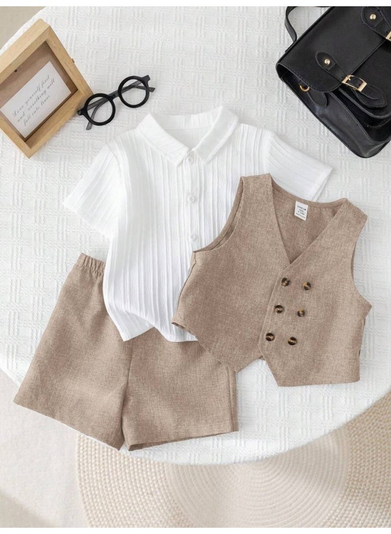 Baby Boy Formal Outfit Set – Elegant vest Shorts Suit , Stylish Gentleman Clothing Set for Toddlers, Perfect for Weddings, Parties & Special Occasions size 12 - 18 Month - Image 5