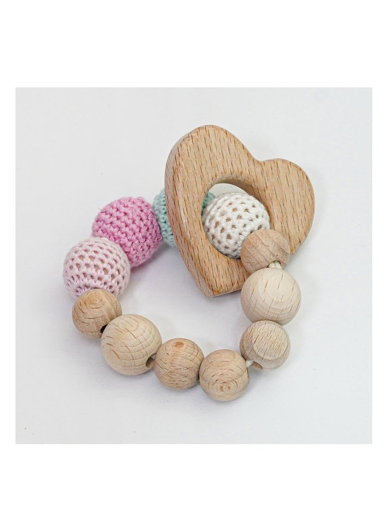 Pikkaboo Snuggle And Play Handmade Crochet Teether With Wooden Heart Bracelet  - Image 2