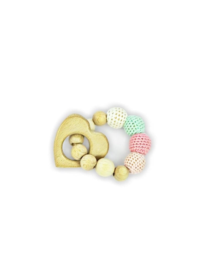 Pikkaboo Snuggle And Play Handmade Crochet Teether With Wooden Heart Bracelet  - Image 1