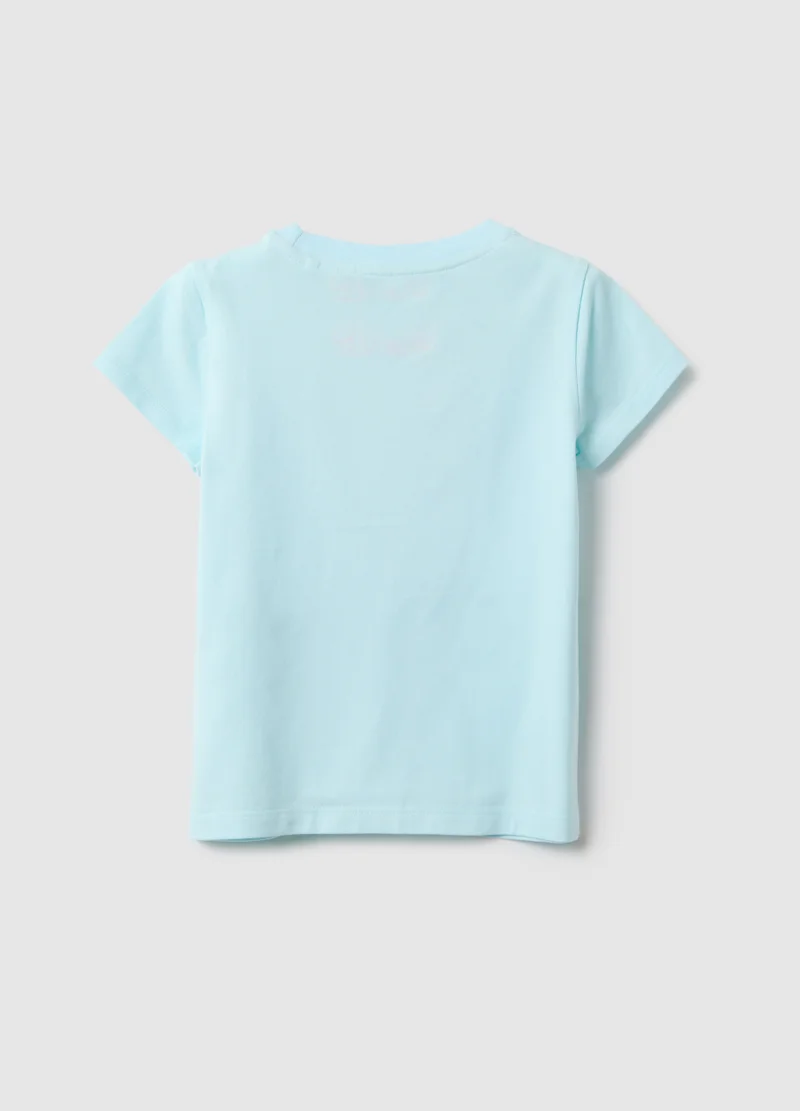 او في اس Ovs Blue Stretch Cotton Regular Fit Heart T-Shirt For Girls